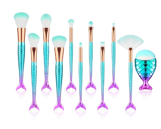 11pcs Makeup Brushes Kit Maquiagem Maquillaje New Mermaid Foundation Eyebrow Eyeliner Cosmetic Makeup Brushes Edina Davida
